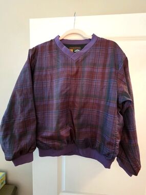 Purple Plaid V-Neck Pullover Jacket
